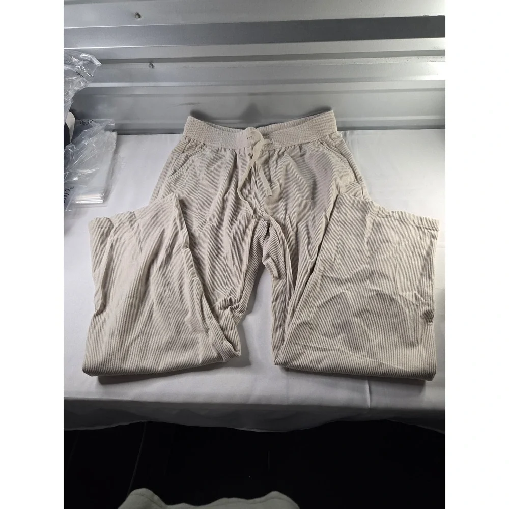 Coolgym Mens Baggy Ribbed Sweatpants Beige Medium New Drawstring Joggers Pockets